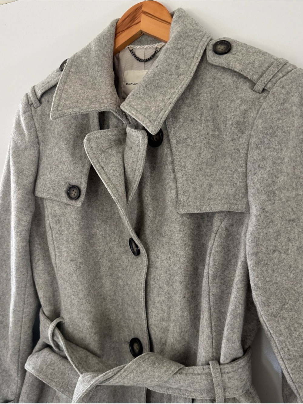 Banana Republic Women's Coat Size Large Gray Belted Wool Button Up Peacoat - Picture 5 of 10